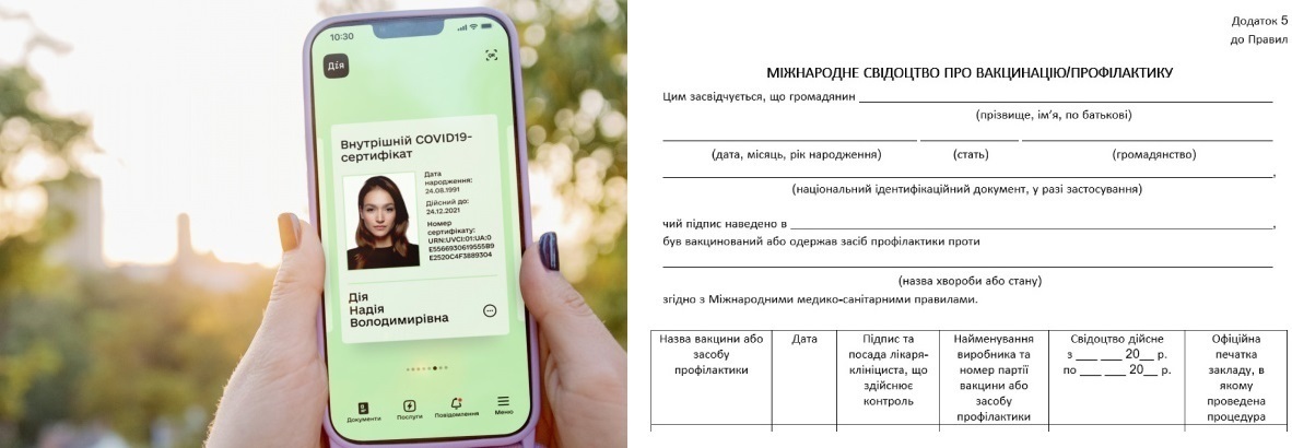 COVID-сертифікат та Міжнародне свідоцтво про вакцинацію
