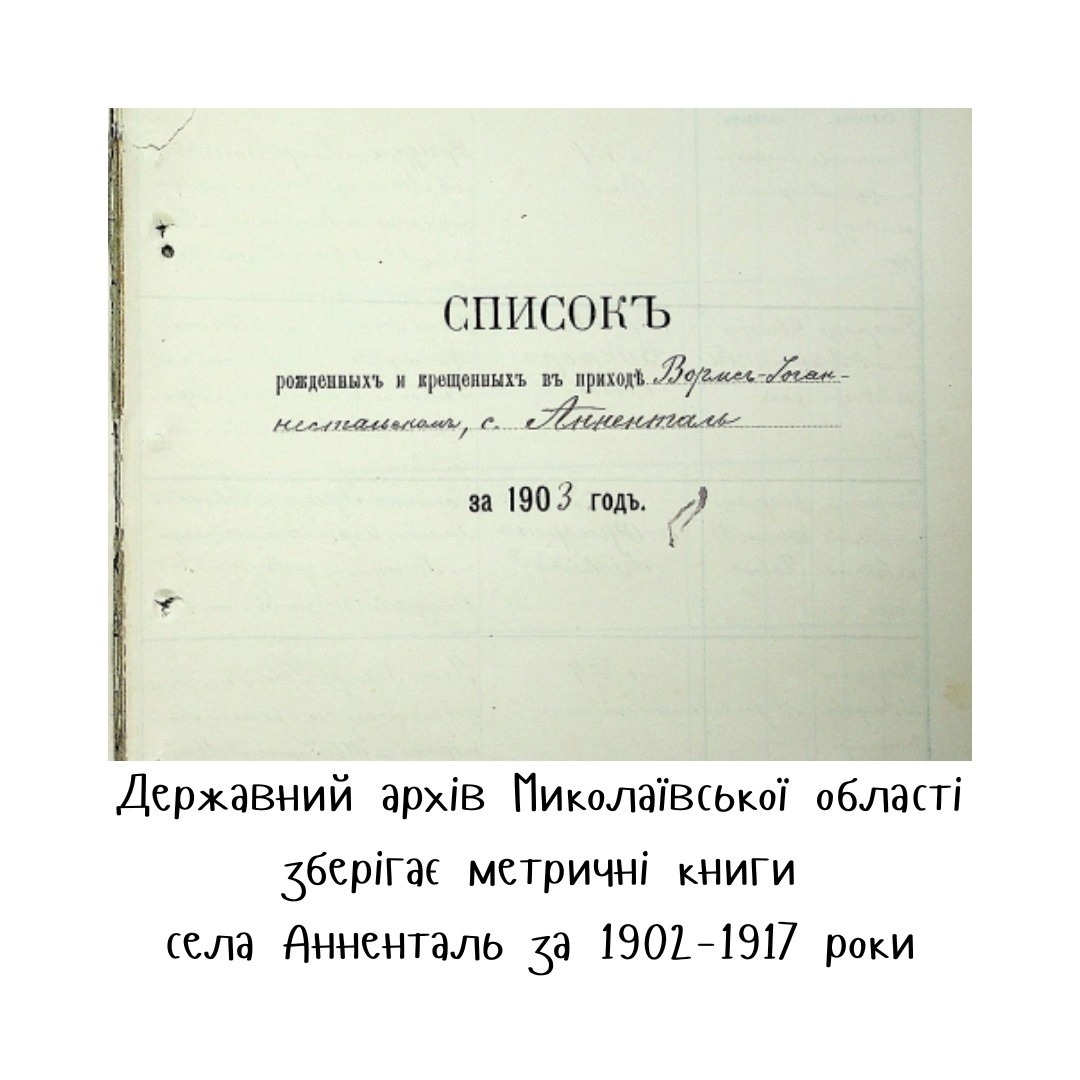 Згадки про Анненталь в метричних книгах